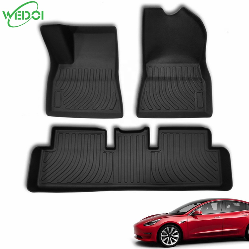 3D коврики для пола Tesla Model 3, всесезонные Нескользящие напольные вкладыши, полный комплект, водонепроницаемые напольные коврики