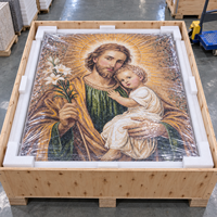 Mosaïque murale religieuse personnalisée Saint Joseph en feuille d'or, art mural artisanal pour villa, hall d'hôtel, crédence