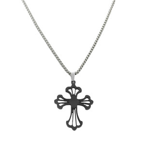 Men's Stainless Steel <b>Cross</b> Pendant Necklace Hollow Geometric Design With Crystal Inlay Punk Style - Product Image 2