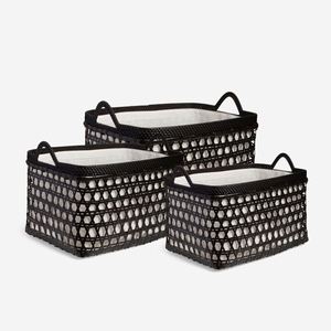 Panier de rangement pliable YH YH-ORG3-45 Hexa en rotin, plusieurs compartiments, en tissu PP, bambou, osier, plastique, pour cuisine et salle de bain, noir - Product Image 1