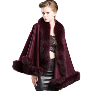 Poncho de piel de zorro y Cachemira auténtica 100% para <span class=keywords><strong>mujer</strong></span>, capas de piel cálidas a la moda, novedad - Product Image 4