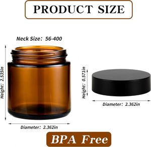 Frascos de Vidrio Transparente o Ámbar Vacíos de 50ml, 100ml, 250ml y 500ml para Velas, con Tapas Metálicas de Aluminio Negro y Dorado, y Serigrafía - Product Image 2