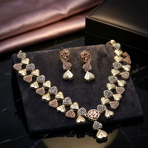 Wholesale 3 Tone Gold Forming Necklaces, Indo-Western Jewelry Set, Fashion Jewelry, Multi Tone Jewelry, Tri Color Brass Jewelry. - Product Image 1