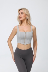 Set Top Corto con Scollo Quadrato e Cerniera, Leggings a Vita Alta, Completo Yoga Senza Cuciture, Abbigliamento Sportivo Due Pezzi - Product Image 5