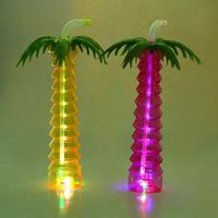Tasse de jardin réutilisable en plastique à LED avec paille Conception de palmier réutilisable pour les fêtes d'anniversaire des enfants Tasses à thé et soucoupes