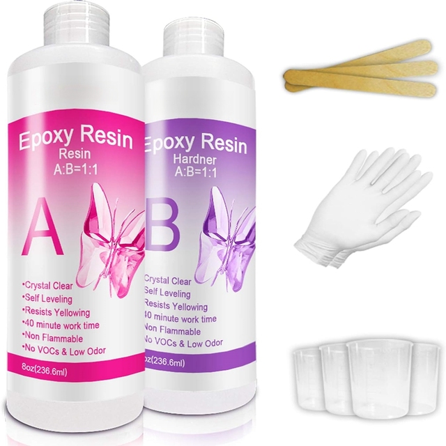 Epoxy Resin Crystal Clear Kit for Art, Jewelry, Crafts, Coating - 16OZ Including 8OZ Resin and 8OZ Hardener