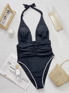 Traje de Baño Sexy con Estampado de Moda, <span class=keywords><strong>Bikini</strong></span> con Aros, Poliéster, para Curvas, 1 Pieza, Tanga, Cordones, Volantes, Malla - Product Image 2