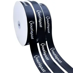 Gift Packing Wholesale Custom Logo 1inch 25mm <strong>Black</strong> Printed 100% Polyester Single Face Eco-friendly Satin <strong>Ribbon</strong> - Product Image 2