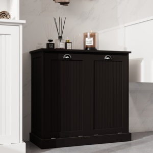Two Compartment Tilt Out <b>Laundry</b> Sorter Cabinet Black Storage Organizer For Home Use - Product Image 5
