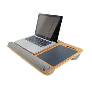 WDF OEM Vertical Laptop Stand Portable Cushioned Bamboo Laptop Stand Holder Lap Desk Wood Laptop Stands With Handle