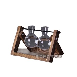 Soporte de madera para plantas hidropónicas con botellas de vidrio para uso decorativo en escritorio - Product Image 3