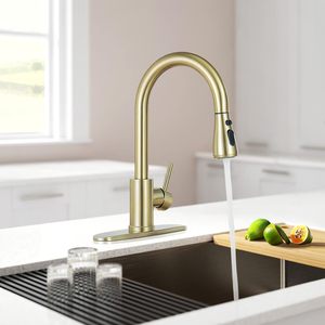 Brushed Gold Kitchen <strong>Faucet</strong> with Pull Down Sprayer, Single Handle <strong>RV</strong> Kitchen Sink <strong>Faucet</strong> with Pull Out Sprayer - Product Image 2