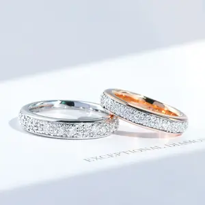 Anillo de compromiso de Plata de Ley 925 con diamantes de imitación, anillo de compromiso con diamantes de oro blanco de 18 quilates, para mujeres