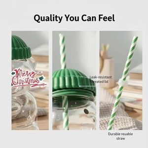 Copo de Vidro com Design de Urso Fofo Sem Logo 20oz com Canudo Reutilizável e Tampa Copo Viral para Café Gelado e Smoothie para Casa e Escritório - Product Image 4