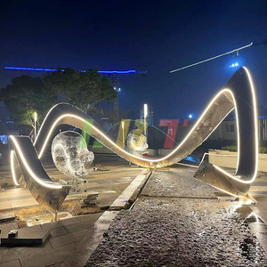 Escultura Irregular de Acero Inoxidable, Personalizada, Iluminada, Pulida, para Montar en el Suelo, Adorno de Jardín - Product Image 2