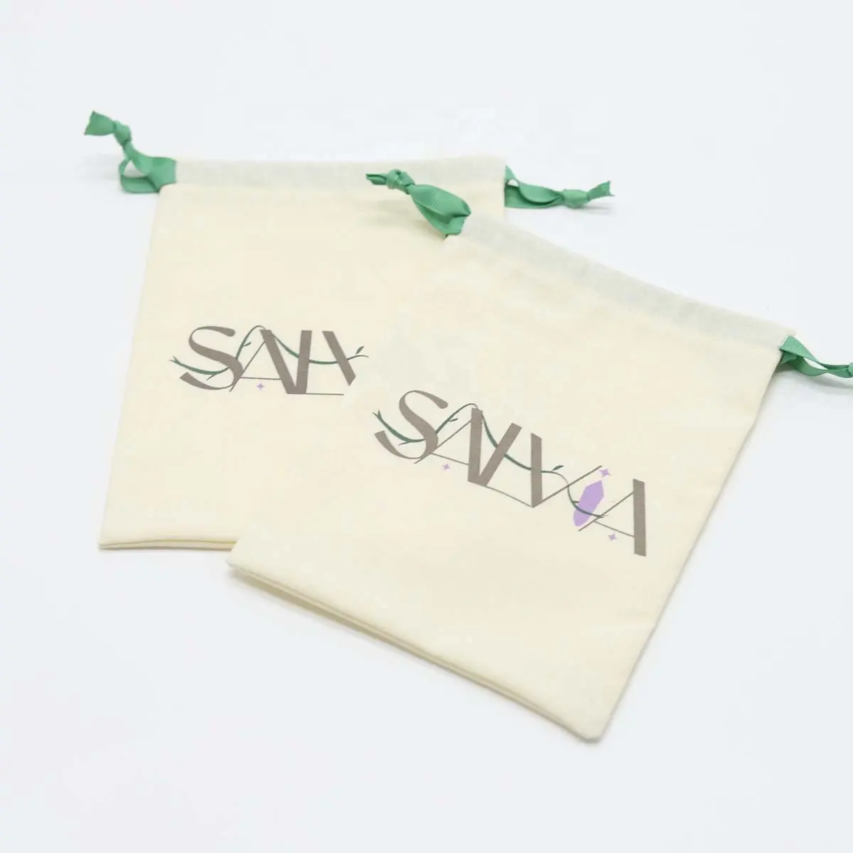 Custom Logo Printing Cotton Linen Cosmetic Gift Packaging Pouch Natural Muslin Drawstring Gift Shopping Bag