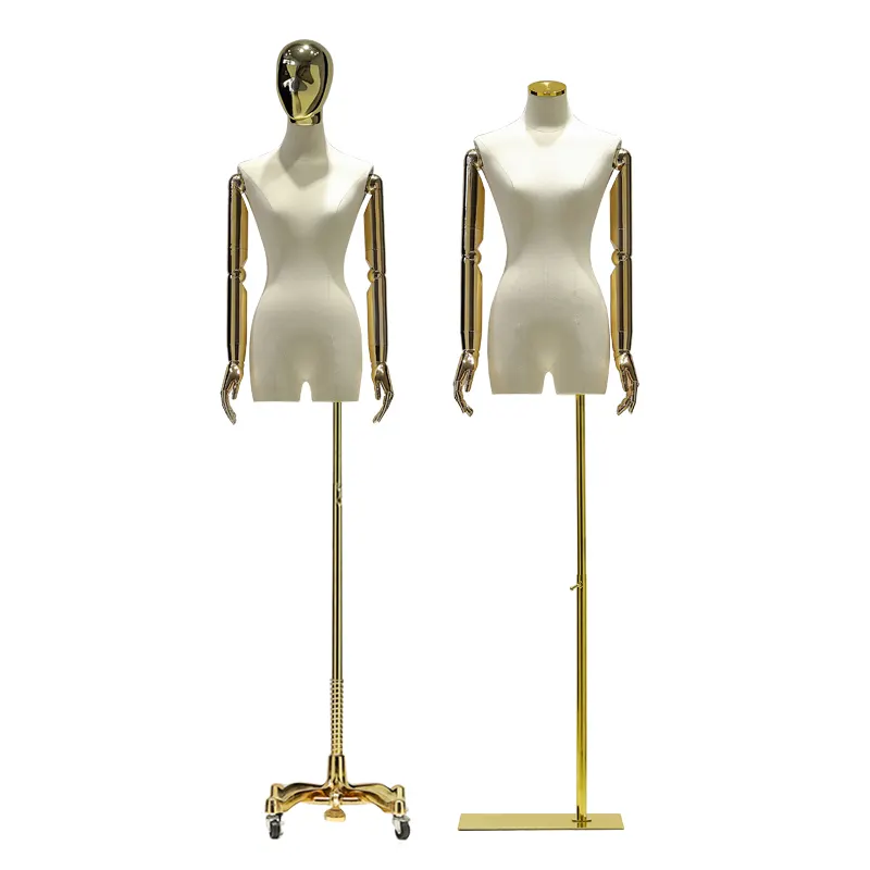 Manekin setengah perempuan Linen tebal kepala emas pakaian tampilan toko pakaian kualitas tinggi dengan alas roda emas