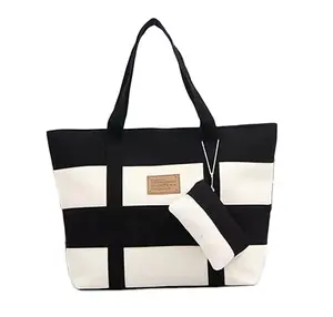 Hot sale new fashion canvas beach stylish lady hand tote bag office women handbag