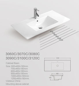 Lavabo Rettangolare a Bordo Sottile Cotto ad Alta Temperatura - Lavabo da <span class=keywords><strong>Bagno</strong></span> Semi-Incassato con Diverse Misure (Liscio e Facile da Pulire) - Product Image 2