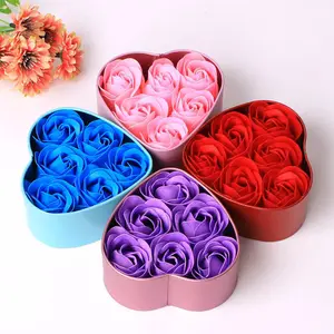 सालगिरह, जन्मदिन, वैलेंटाइन डे, गुलाब साबुन फूल उपहार बॉक्स के लिए अच्छी कीमत 6 पीसी दिल के आकार का धातु बॉक्स