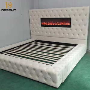 Giường ngủ hiện đại bọc vải nhung với đầu giường kiểu lò sưởi, thiết kế đương đại - Product Image 4