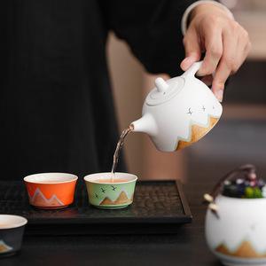 MSH Porzellan Kung Fu Tee <span class=keywords><strong>Set</strong></span> mit 6 Keramik bechern Topf und Glas Neujahrs geschenk Teekanne Tragbares Reisen Quick Cup Teese rvice - Product Image 3