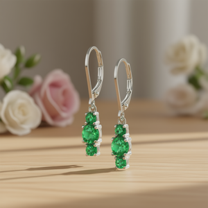 Orecchini Pendenti Verdi E499 in Lega di Zinco con Incastonatura a Griffe, Gioielli Classici da Donna per Feste - Product Image 2