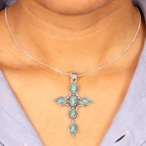 Collier Turquoise Pendentif Croix En Argent Sterling Solide Collier Croix Turquoise Vintage Meilleur Cadeau De Noël - Product Image 3