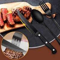 Ensemble de couverts de luxe en acier inoxydable noir miroir, cuillère, fourchette, couteau à steak, de haute qualité, modernes, pour mariage