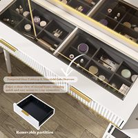Coiffeuse moderne écologique avec miroir LED, 5 tiroirs, plateau en verre, 3 niveaux d'intensité réglables, commande tactile et fonction de charge