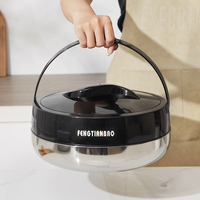 Conteneur alimentaire isotherme noir brillant 4 pièces en acier inoxydable pour le transport et le maintien au chaud des repas, capacité 217, idéal pour la restauration et le stockage alimentaire
