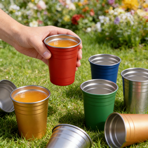 Gobelets jetables populaires en acier inoxydable rouge à paroi simple de 16 oz (500 ml) pour bière, boissons, vodka et cocktails – Élégants et pratiques pour les stades - Product Image 1