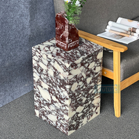 Table Basse Table d'Appoint Table à Thé Cube Piédestal Bas de Luxe en Marbre Calacatta Viola Naturel pour Décor de Salon Meuble de Luxe