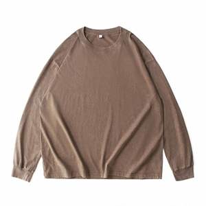 230g Cotton Casual Heavy Dressed T-shirt Long Sleeve Large Size Shoulder-drop Washed Vintage Autumn Loose Fit T Shirts - Product Image 6