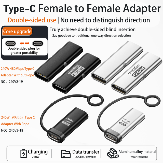 HotSale New 240W PD USB C Female to Female Coupler 20Gbps/480Mbps Thunderbolt 4/3 Adapter for MacBook iPad Phone Tablet USBC Hub