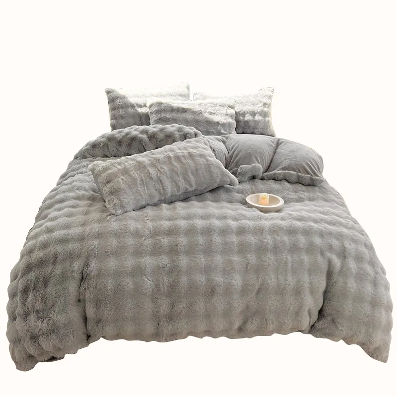 Không gây dị ứng nhà máy hàng tồn kho flannel Lông Cừu lông thỏ nhung giả lông giường nhà 3 miếng bộ đồ giường Bộ Comforter Bộ