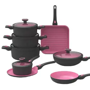 नई डिजाइन हटाने योग्य संभाल सिलिकॉन ढक्कन के साथ जाली एल्यूमीनियम cookware सेट nonstick तलना पैन