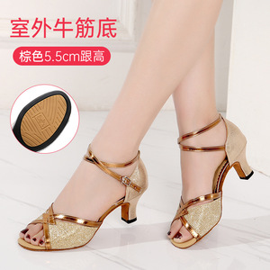 Shuo da donna 5.5cm e 3.5cm tacco alto glitterato bocca di pesce scarpe da ballo donna oro lucido <span class=keywords><strong>argento</strong></span> nero scarpe da ballo sandali - Product Image 6