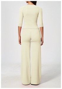 Ensemble tricoté 2 pièces bleu marine pour femme, haut sans manches et pantalon large, décontracté, printemps/été, coupe régulière, rayé, respirant - Product Image 4
