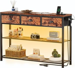 Khung sắt hiện đại Trạm Sạc 3 vải ngăn kéo 38 ''lối vào hành lang lưu trữ giao diện điều khiển bàn cà phê kệ & LED ánh sáng - Product Image 2