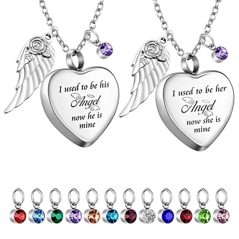 New Stainless Steel I Used To Be Her Angel Now She's Mine Locket Heart Cremation Memorial Ashes Urn Necklace