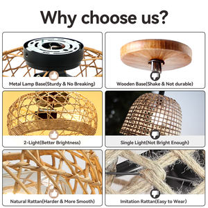 Lámpara Colgante Boho <span class=keywords><strong>de</strong></span> Ratán Tribesigns, 2 Luces, Tejida a Mano con Fibra Natural, <span class=keywords><strong>para</strong></span> Isla <span class=keywords><strong>de</strong></span> Cocina o Comedor - Product Image 4