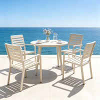Ensemble de salle à manger extérieur en aluminium de qualité commerciale avec table extensible et chaises empilables pour hôtel, villa, terrasse de café
