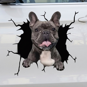 Pegatina 3D Realista de Bulldog Francés para Coche, Calcomanía de Vinilo Impermeable, Perro Escondido en Grieta de Pared, Adhesivo para Ventana, Decoración para Hogar y Nevera - Product Image 1