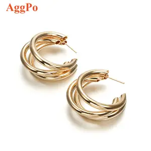 C - shaped multi - layer alloy earrings are popular in Europe and America Sterling Silver Filigree Hoop Earrings