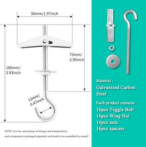 Crochets d'ancrage pour <span class=keywords><strong>plafond</strong></span> et cloisons sèches Boulons d'ancrage pour <span class=keywords><strong>plafond</strong></span> avec vis, écrous à oreilles et rondelles - Product Image 6