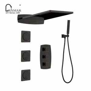 <span class=keywords><strong>Colonne</strong></span> <span class=keywords><strong>de</strong></span> <span class=keywords><strong>douche</strong></span> thermostatique haut <span class=keywords><strong>de</strong></span> gamme en laiton <span class=keywords><strong>bronze</strong></span> huilé, encastrée, avec 6 jets <span class=keywords><strong>de</strong></span> pluie et 3 jets <span class=keywords><strong>de</strong></span> massage, pour hôtel - Product Image 1