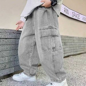 <span class=keywords><strong>Jean</strong></span> cargo gris en denim coupe droite ample pour petits garçons, style streetwear, 4-7 ans, usage quotidien, pantalon pour enfants, prix usine de gros - Product Image 3