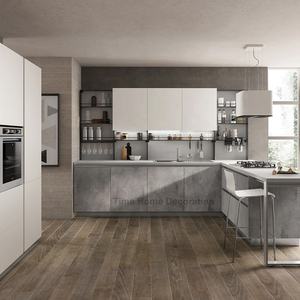 Residenziale semplice lusso bianco parete scaffalatura L a forma di armadio da cucina con chiusura morbida cassetto grigio <span class=keywords><strong>penisola</strong></span> - Product Image 3