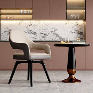<span class=keywords><strong>Fauteuil</strong></span> pivotant moderne avec pieds en <span class=keywords><strong>métal</strong></span> <span class=keywords><strong>noir</strong></span>, revêtement en cuir PU marron, chaise de salle à manger écologique, rotation à 180°, utilisation hôtelière - Product Image 6